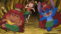 Kijimunaa guiding Stitch and Yuna through the cave expedition in the official TV Tokyo still for Stitch anime Episode 22