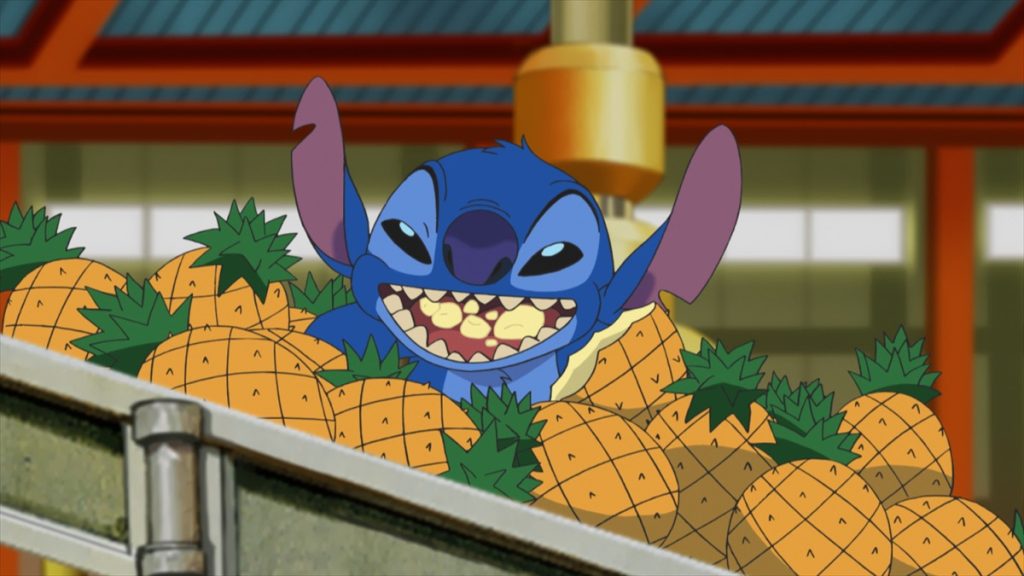 Stitch after Experiment 303 steals his memories in the official Apple TV still for Stitch anime season two Episode 13