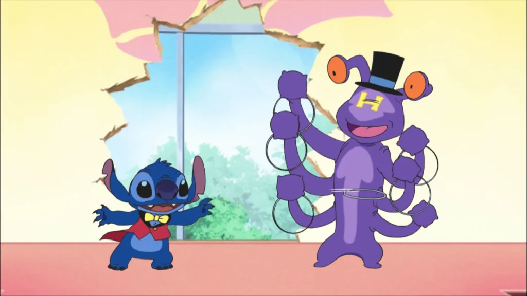 Official Disney+ still for Stitch anime production season three Episode 17, あの子が人気者！？