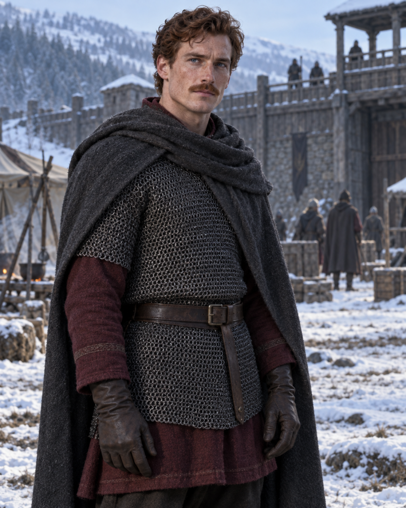 Thrinin, an auburn-haired Rimmersman soldier, stands alive outside Saegard before the Bukken assault
