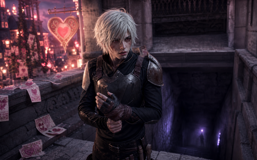 Bell stands between romantic-adventure marketing and the dark Dungeon entrance after surviving the Minotaur